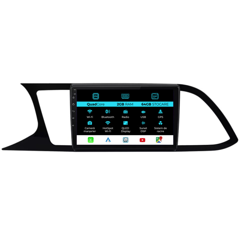 Navigatie Dedicata Seat Leon 3 (2013-2020), 9 Inch, 2Gb Ram, 64Gb stocare, Carplay