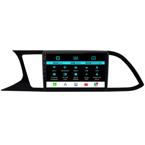Navigatie Dedicata Seat Leon 3 (2013-2020), 9 Inch, 4Gb Ram, 64Gb stocare, CarPlay