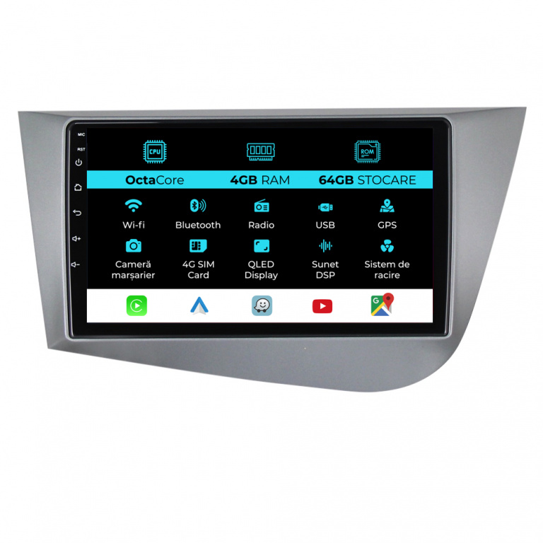 Navigatie Dedicata Seat Leon Mk2 (2005-2012), 9Inch, 4Gb Ram, 64Gb Stocare, Carplay