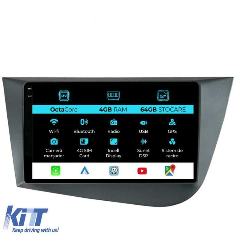 Navigatie Dedicata Seat Leon Mk2 (2005-2012), 9Inch, 4Gb Ram, 64Gb Stocare, Carplay NAVSE94YBY