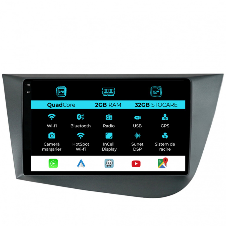 Navigatie Dedicata Seat Leon Mk2 (2005-2012), 9Inch, 2Gb Ram, 32Gb Stocare, Carplay
