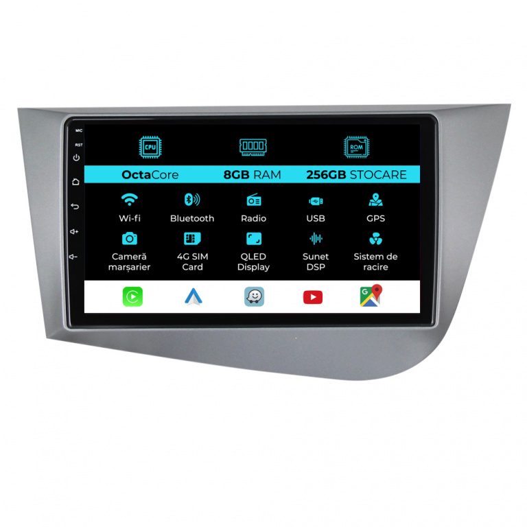 Navigatie Dedicata Seat Leon Mk2 (2005-2012), 9Inch, 8Gb Ram, 256Gb Stocare, Carplay