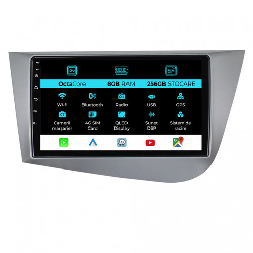 Navigatie Dedicata Seat Leon Mk2 (2005-2012), 9Inch, 8Gb Ram, 256Gb Stocare, Carplay