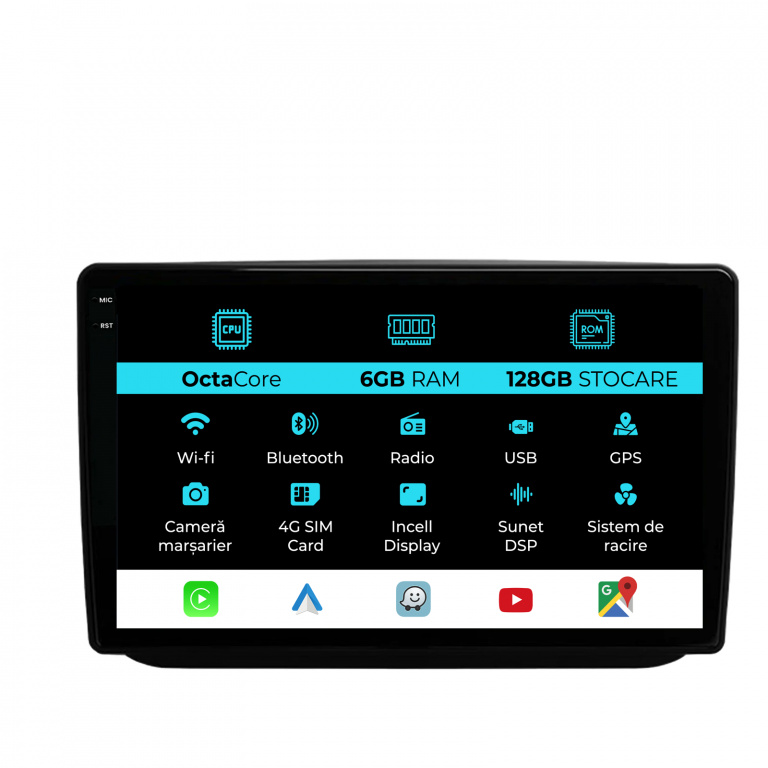 Navigatie Dedicata Skoda Fabia (2007-2014), 10Inch, 6Gb Ram, 128Gb Stocare, Carplay