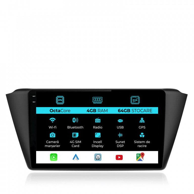 Navigatie Dedicata Skoda Fabia (2014-2019), Incell 9Inch, 4Gb Ram, 64Gb Stocare, Carplay