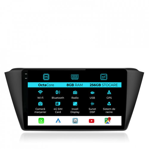 Navigatie Dedicata Skoda Fabia (2014-2019), Incell 9Inch, 8Gb Ram, 256Gb Stocare, Carplay