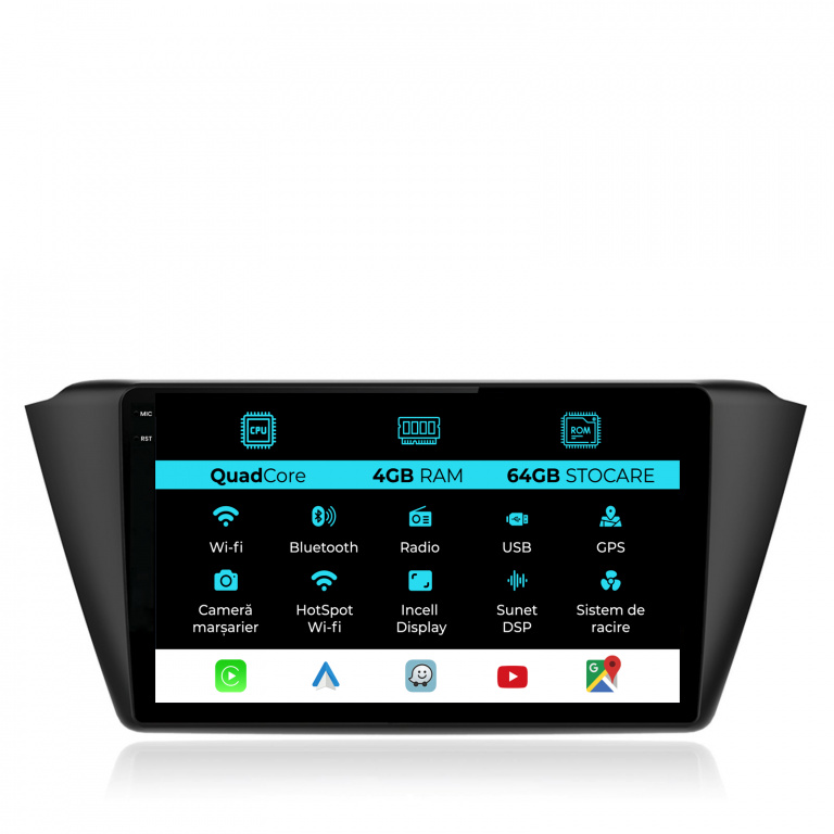 Navigatie Dedicata Skoda Fabia (2014-2019),QuadCore, 9Inch, 4Gb Ram, 64Gb Stocare, Carplay