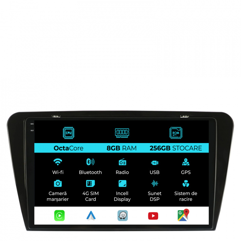 Navigatie Dedicata Skoda Octavia 3 (2013-2018), 10Inch, 8Gb Ram, 256Gb Stocare, Carplay