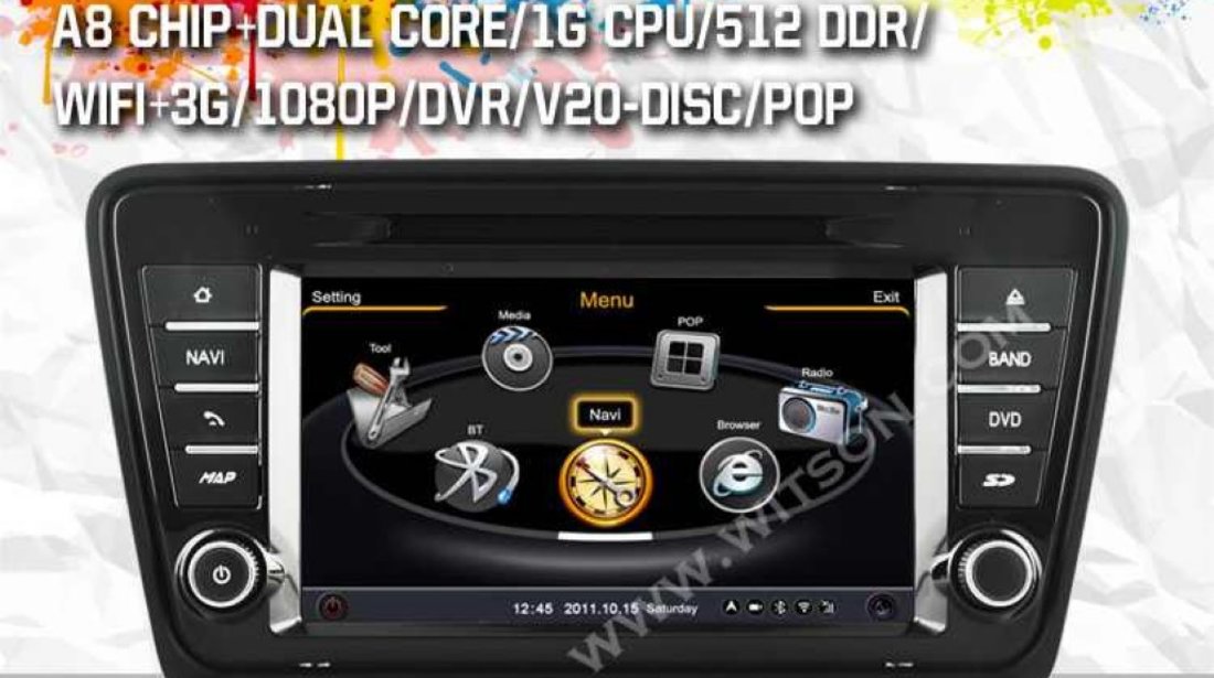 Navigatie Dedicata Skoda Octavia 3 2013 NAVD C279 Dvd Player cu Platforma S100 Dvd Auto Procesor Dual Core A8 1ghz 512 Ddr 2 Dvd Gps Tv Dvr Carkit Preluare Agenda Telefonica