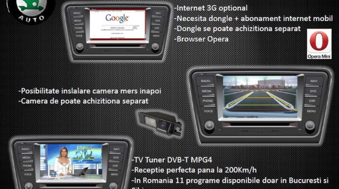 NAVIGATIE DEDICATA SKODA OCTAVIA 3 CAR VISION DNB GPS DVD CARKIT TV USB SD PLAYER