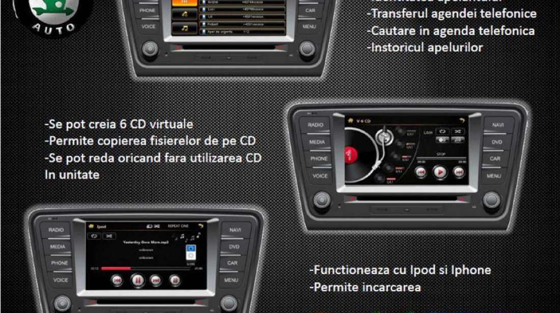 NAVIGATIE DEDICATA SKODA OCTAVIA 3 CAR VISION DNB GPS DVD CARKIT TV USB SD PLAYER