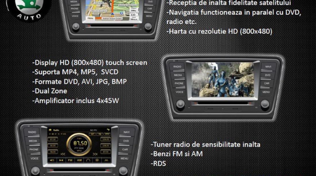 NAVIGATIE DEDICATA SKODA OCTAVIA 3 CAR VISION DNB GPS DVD CARKIT TV USB SD PLAYER