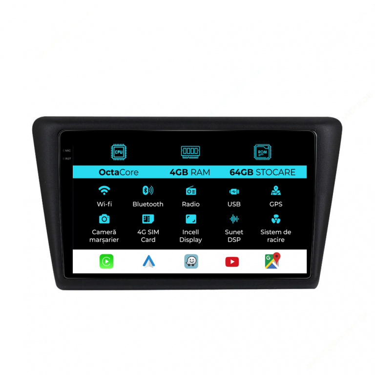 Navigatie Dedicata Skoda Rapid (2011-2019), 9Inch, 4Gb Ram, 64Gb Stocare, Carplay