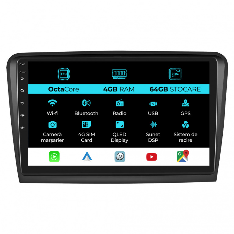Navigatie Dedicata Skoda Superb 2 (2008-2015), 10Inch, 4Gb Ram, 64Gb Stocare, Carplay