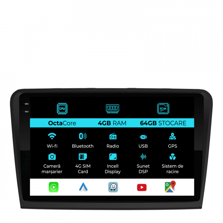 Navigatie Dedicata Skoda Superb 2 (2008-2015), 10Inch, 4Gb Ram, 64Gb Stocare, Carplay
