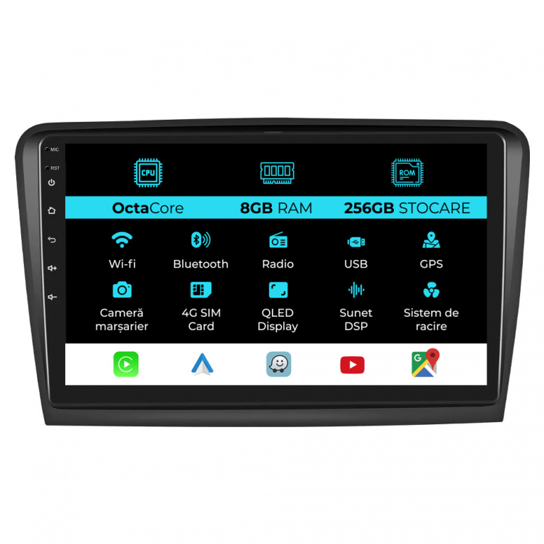 Navigatie Dedicata Skoda Superb 2 (2008-2015), 10Inch, 8Gb Ram,256Gb Stocare, Carplay