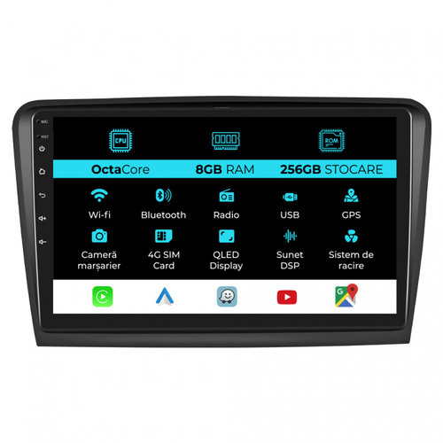 Navigatie Dedicata Skoda Superb 2 (2008-2015), 10Inch, 8Gb Ram,256Gb Stocare, Carplay