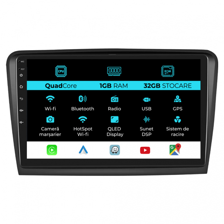 Navigatie Dedicata Skoda Superb 2 (2008-2015), 10Inch, 1Gb Ram, 32Gb Stocare, Carplay