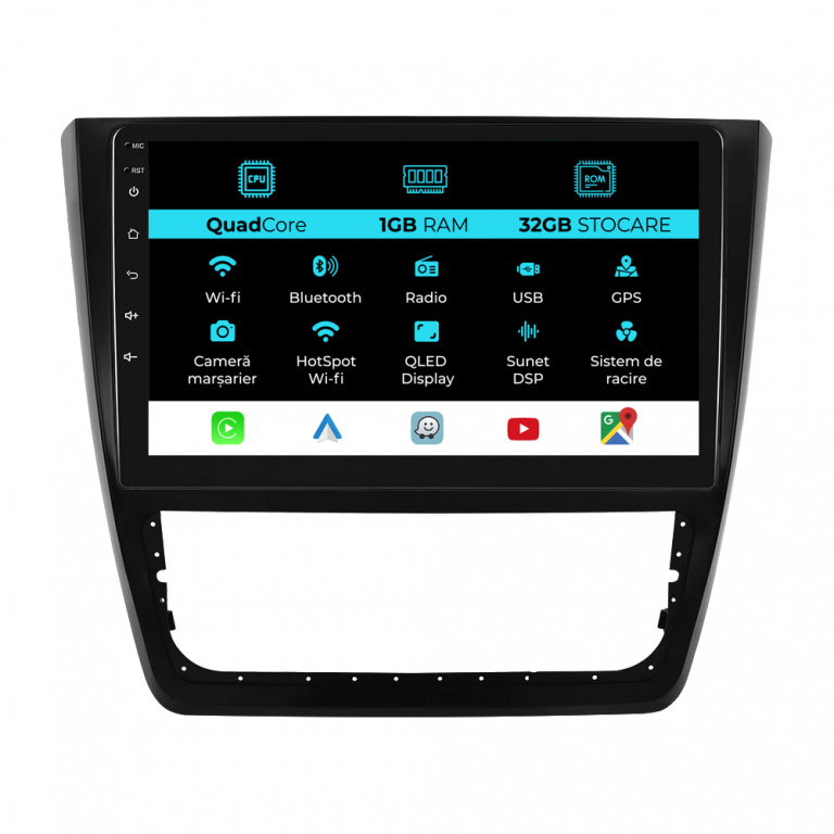 Navigatie Dedicata Skoda Yeti (2009-2017), 10Inch, 1Gb Ram, 32Gb Stocare, Carplay