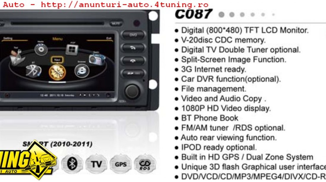 NAVIGATIE DEDICATA SMART FORTWO FORFOUR WITSON W2-C087 PLATFORMA S100 DVD GPS TV DVR CARKIT