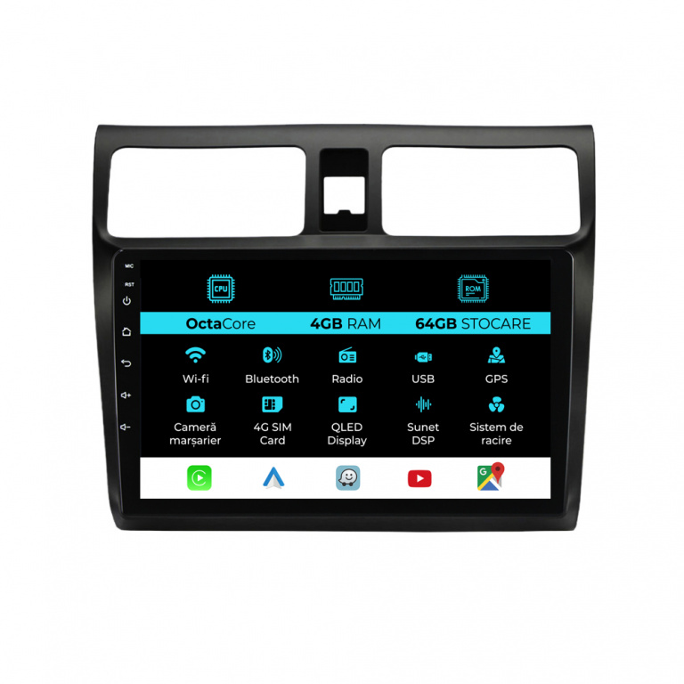 Navigatie Dedicata Suzuki Swift (2003-2010), 10Inch, 4Gb Ram, 64Gb Stocare, Carplay