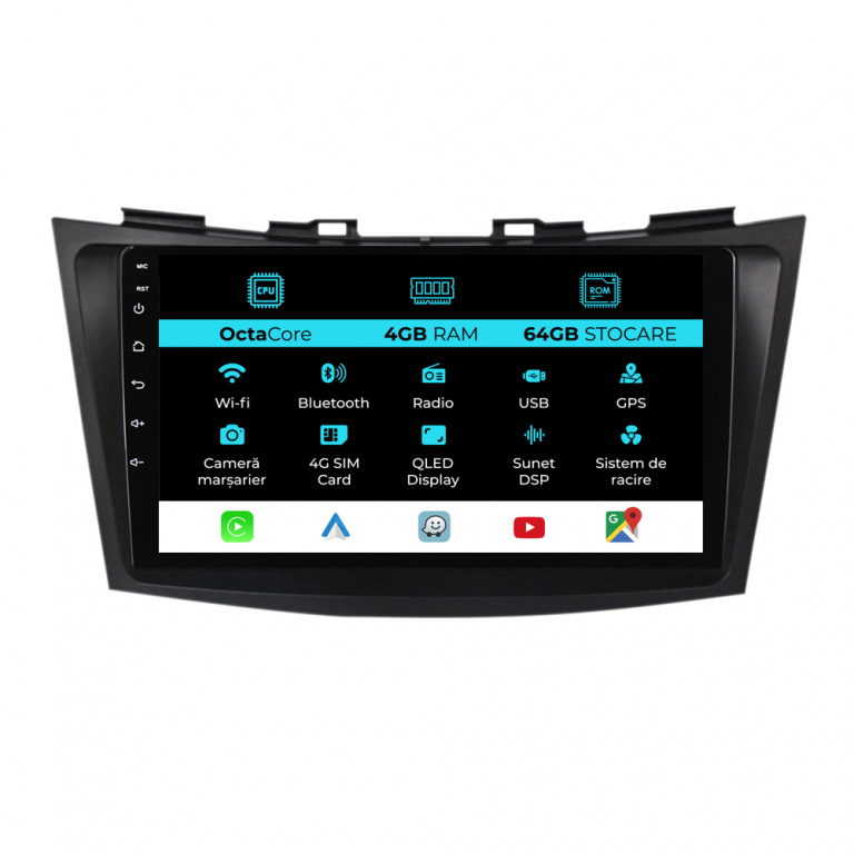 Navigatie Dedicata Suzuki Swift (2010-2017), 9Inch, 4Gb Ram, 64Gb Stocare, Carplay