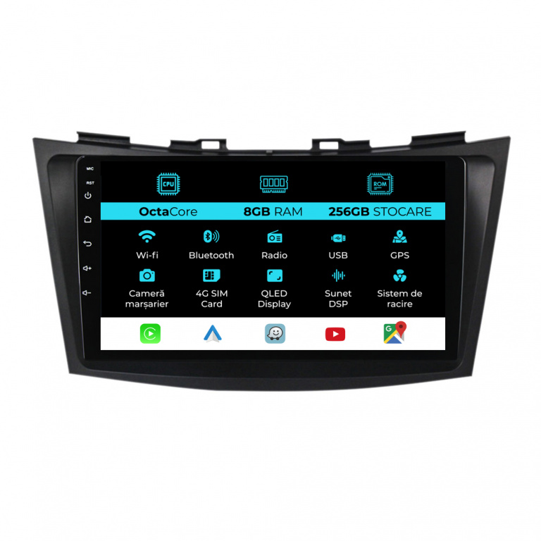 Navigatie Dedicata Suzuki Swift (2010-2017), 9Inch, 8Gb Ram, 256Gb Stocare, Carplay