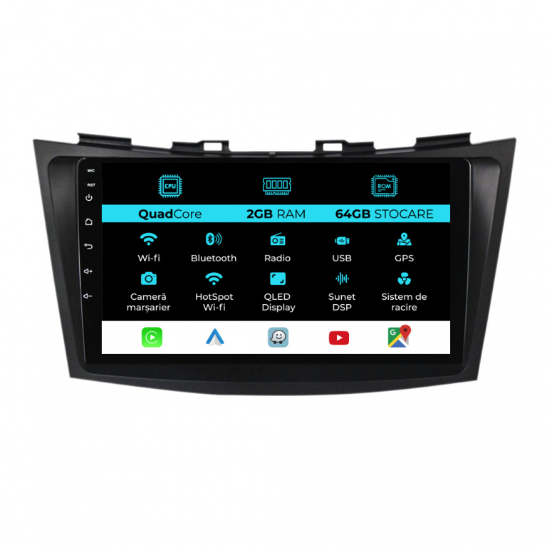 Navigatie Dedicata Suzuki Swift (2010-2017), 9Inch, 2Gb Ram, 64Gb Stocare, Carplay