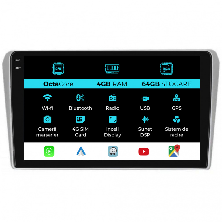 Navigatie Dedicata Toyota Avensis (2002-2008), 9 Inch, 4Gb Ram, 64Gb stocare, Carplay