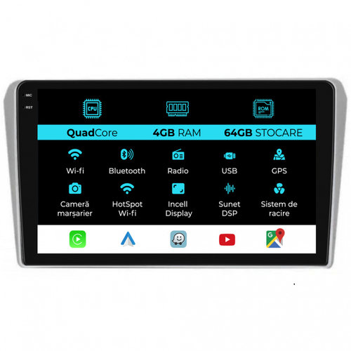 Navigatie Dedicata Toyota Avensis (2002-2008),QuadCore, 9 Inch, 4Gb Ram, 64Gb stocare, Carplay
