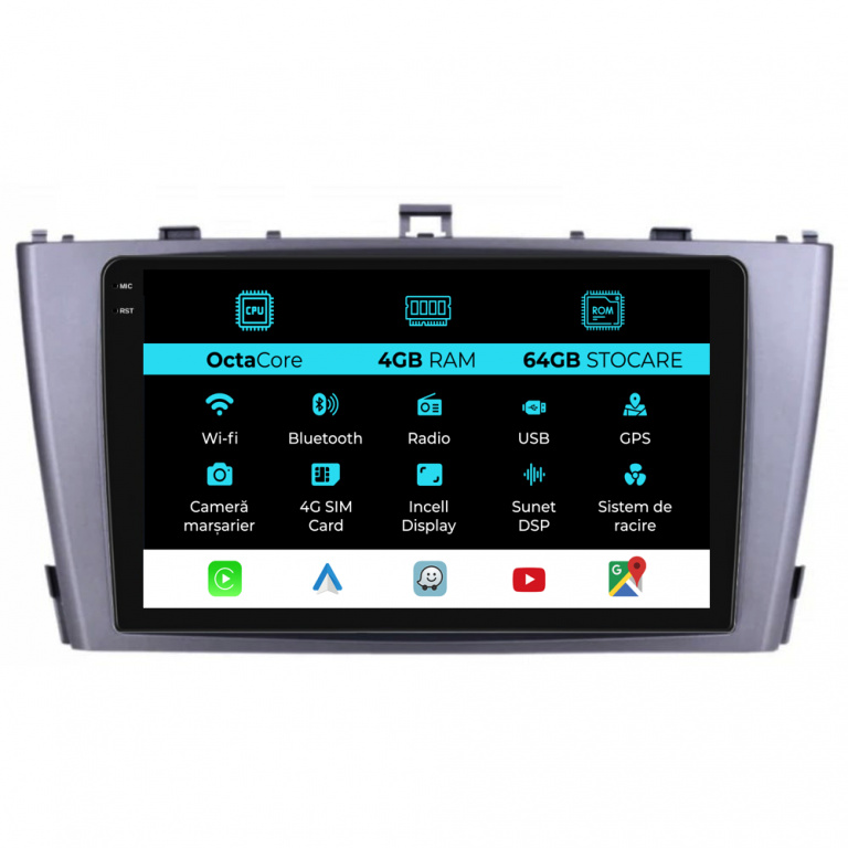 Navigatie Dedicata Toyota Avensis (2008-2015), 9Inch, 4Gb Ram, 64Gb Stocare, Carplay
