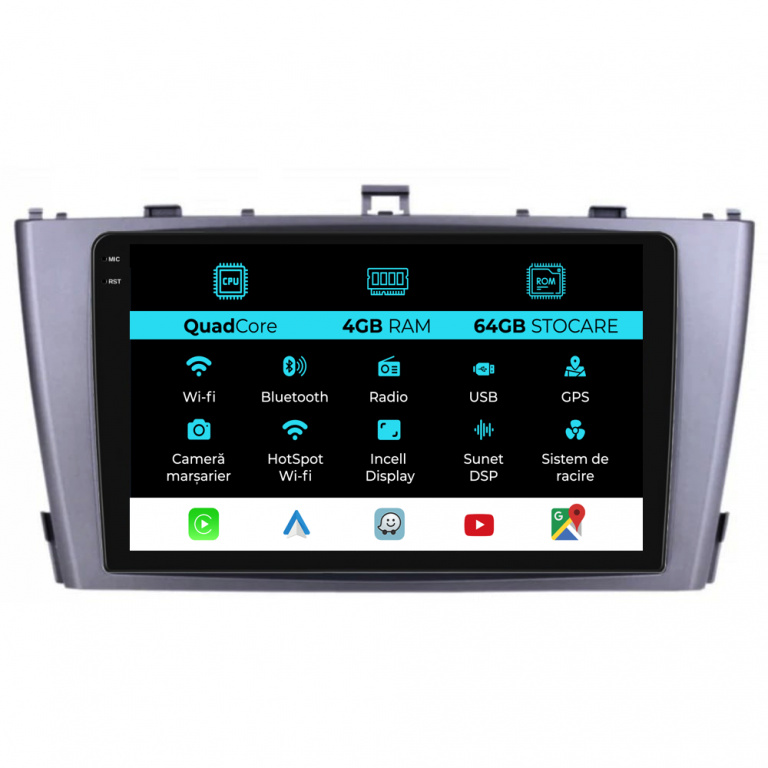Navigatie Dedicata Toyota Avensis (2008-2015),QuadCore, 9Inch, 4Gb Ram, 64Gb Stocare, Carplay