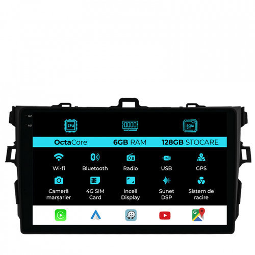 Navigatie Dedicata Toyota Corolla (2006-2013), 9Inch, 6Gb Ram, 128Gb Stocare, Carplay