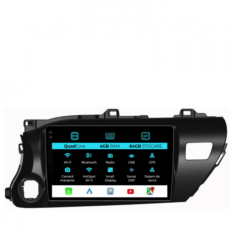 Navigatie Dedicata Toyota Hilux 2015+,QuadCore, 10Inch, 4Gb Ram, 64Gb Stocare, Carplay