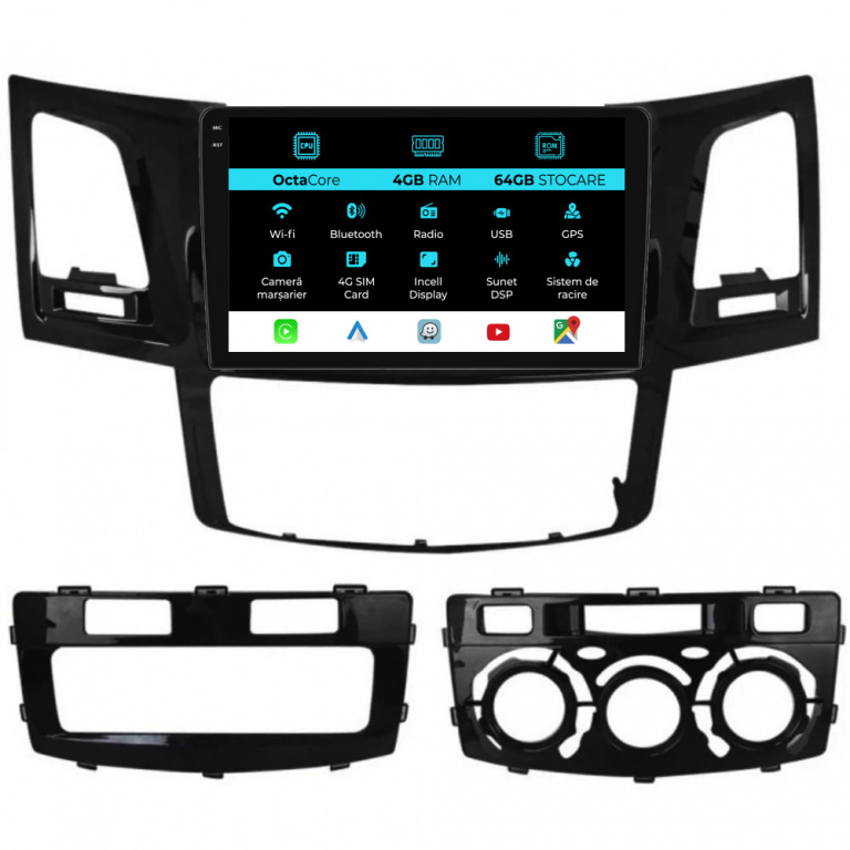 Navigatie Dedicata Toyota Hilux VII (2004-2015), 9Inch, 4Gb Ram, 64Gb Stocare, Carplay