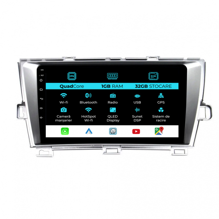 Navigatie Dedicata Toyota Prius W3 (2009 - 2015), 9Inch, 1Gb Ram, 32Gb Stocare, Carplay