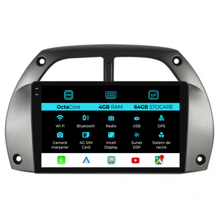 Navigatie Dedicata Toyota Rav 4 (2000-2005), 9Inch, 4Gb Ram, 64Gb Stocare, Carplay