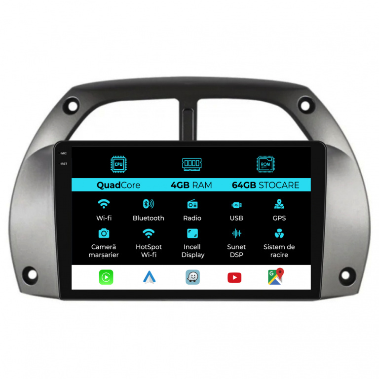 Navigatie Dedicata Toyota Rav 4 (2000-2005),QuadCore, 9Inch, 4Gb Ram, 64Gb Stocare, Carplay