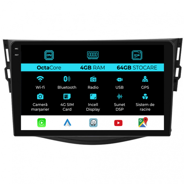 Navigatie Dedicata Toyota Rav 4 (2006-2013), 9Inch, 4Gb Ram, 64Gb Stocare, Carplay