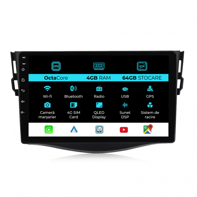 Navigatie Dedicata Toyota Rav 4 (2006-2013), 9Inch, 4Gb Ram, 64Gb Stocare, Carplay