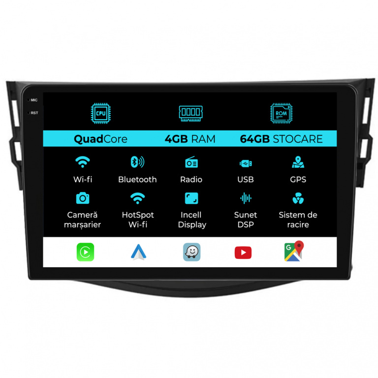 Navigatie Dedicata Toyota Rav 4 (2006-2013),QuadCore, 9Inch, 4Gb Ram, 64Gb Stocare, Carplay