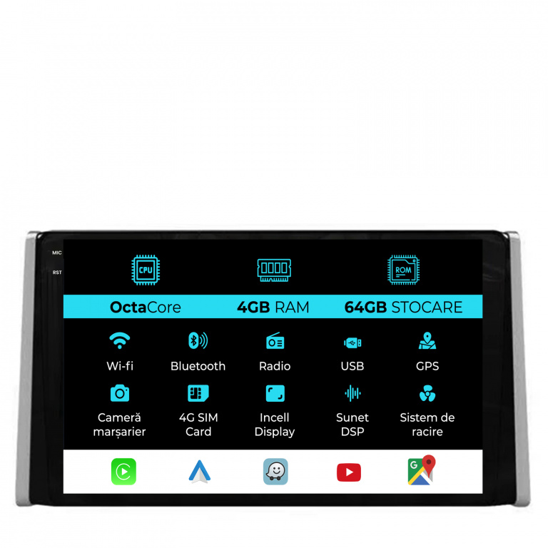 Navigatie Dedicata Toyota Rav 4 (2018-2024), 9Inch, 4Gb Ram, 64Gb Stocare, Carplay