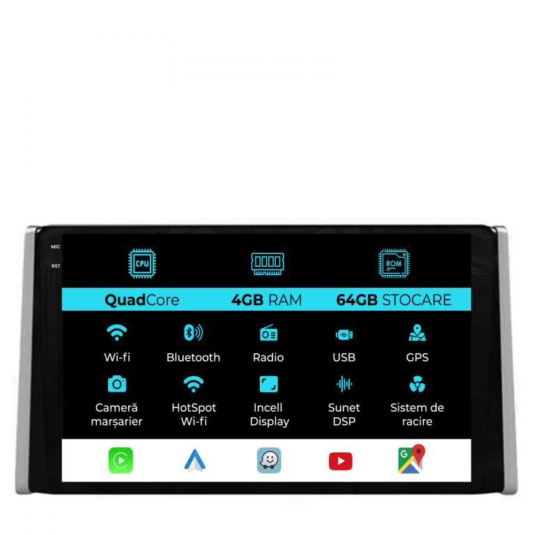 Navigatie Dedicata Toyota Rav 4 (2018-2024),QuadCore, 9Inch, 4Gb Ram, 64Gb Stocare, Carplay
