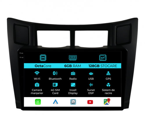 Navigatie Dedicata Toyota Yaris (2005-2011), 9Inch, 6Gb Ram, 128Gb Stocare, Carplay