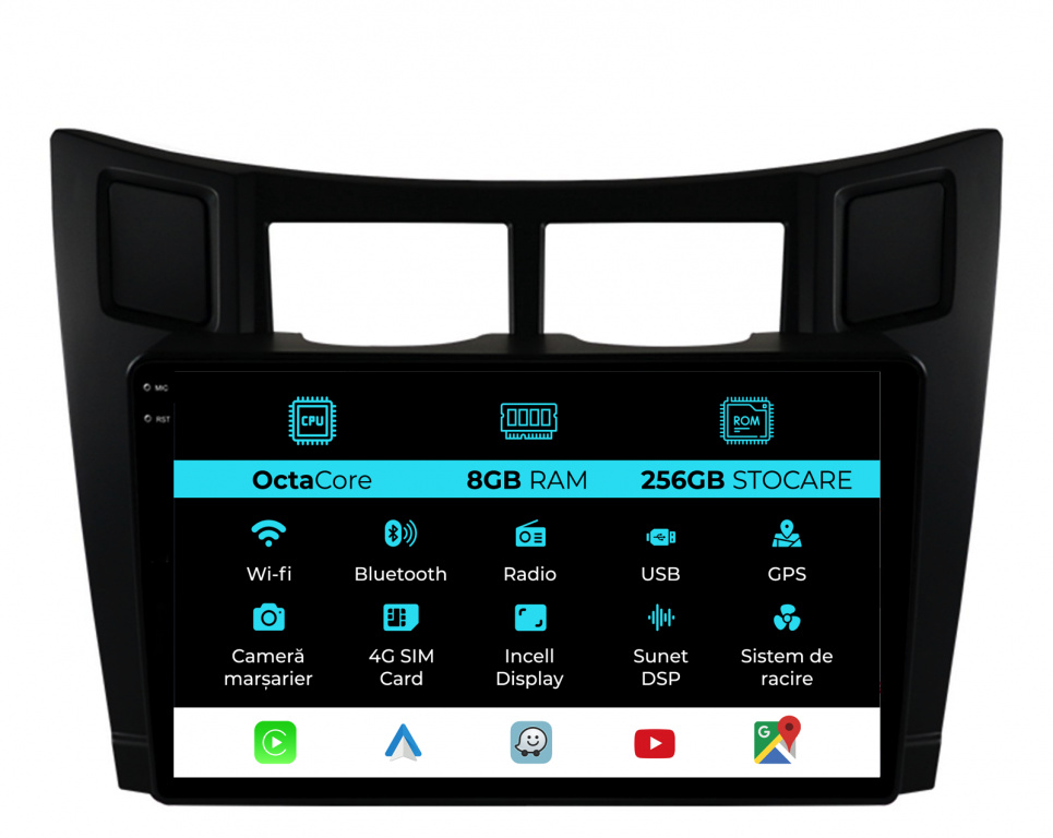 Navigatie Dedicata Toyota Yaris (2005-2011), 9Inch, 8Gb Ram, 256Gb Stocare, Carplay