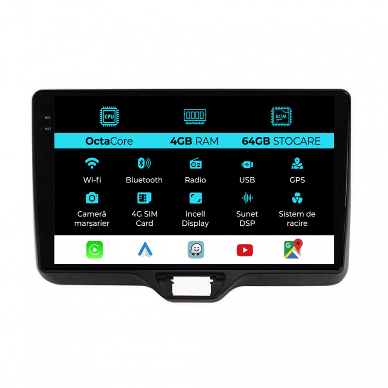 Navigatie Dedicata Toyota Yaris P21 (2020-2025), 10 Inch, 4Gb Ram, 64Gb Stocare, Carplay