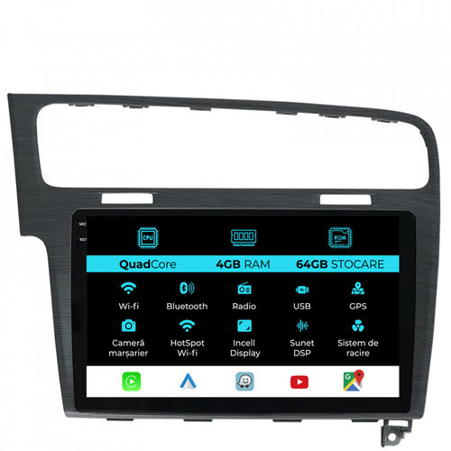 Navigatie Dedicata Volkswagen Golf 7 (2013-2020),QuadCore, 10Inch, 4Gb Ram, 64Gb Stocare, Carplay