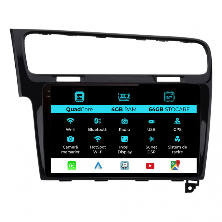 Navigatie Dedicata Volkswagen Golf 7 (2013-2020),QuadCore, 10Inch, 4Gb Ram, 64Gb Stocare, Carplay