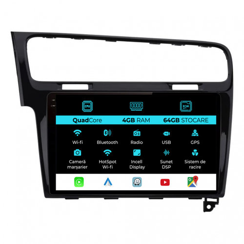 Navigatie Dedicata Volkswagen Golf 7 (2013-2020),QuadCore, 10Inch, 4Gb Ram, 64Gb Stocare, Carplay