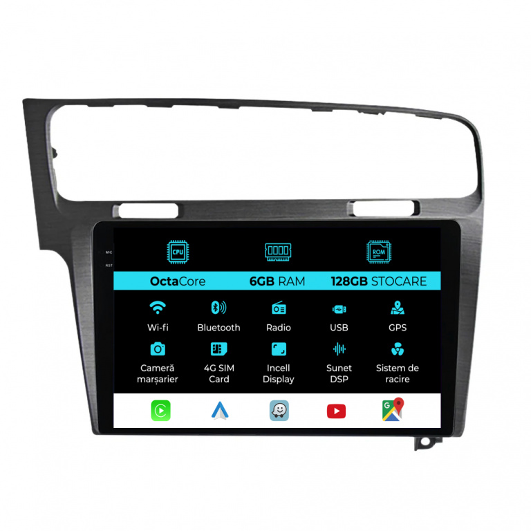 Navigatie Dedicata Volkswagen Golf 7 (2013-2020), 10Inch, 6Gb Ram, 128Gb Stocare, Carplay